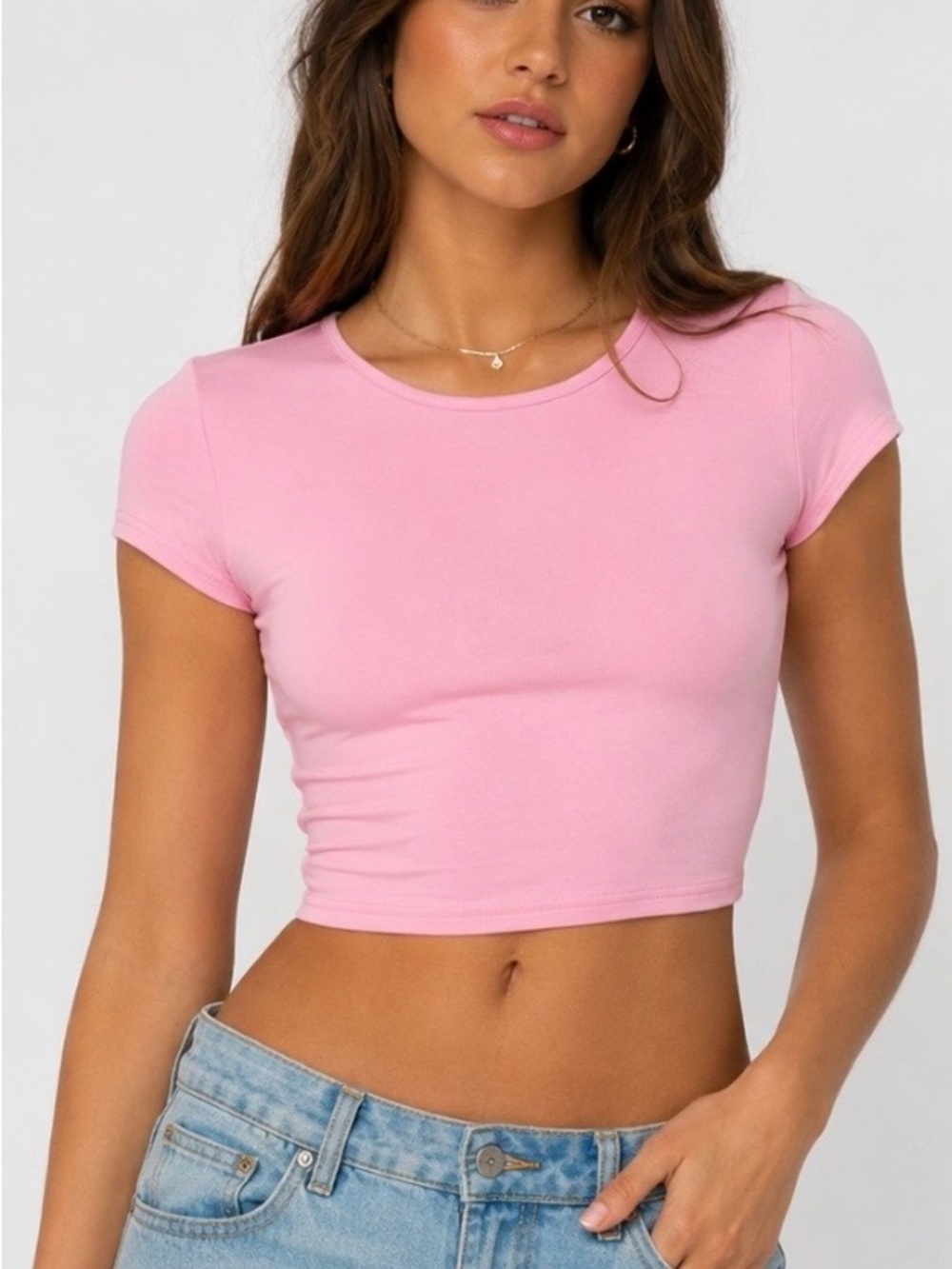NWT Edikted Open Back Baby Tee Crop Top Pink Size Small